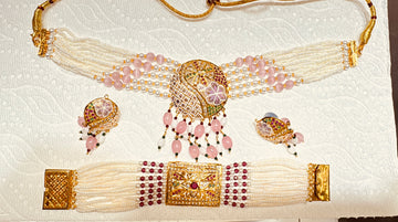 Silver gold plated stone necklace set