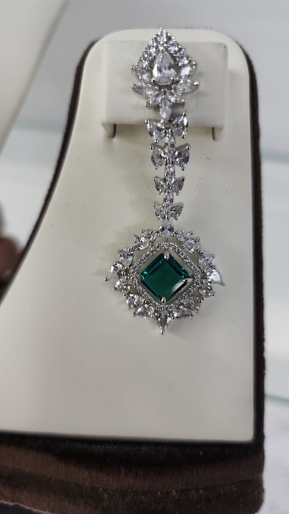 CZ silver  Necklace Set/ American Diamond Green Necklace Set