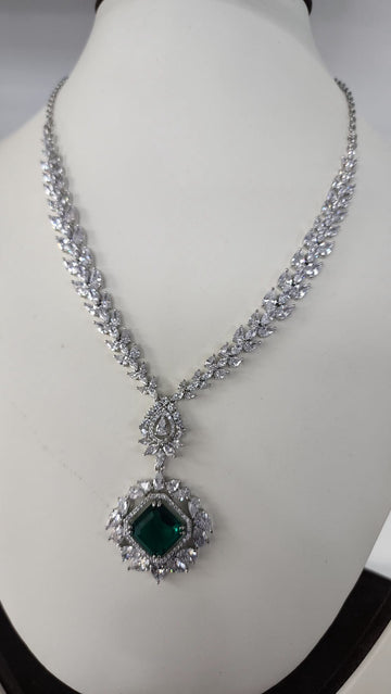 CZ silver  Necklace Set/ American Diamond Green Necklace Set